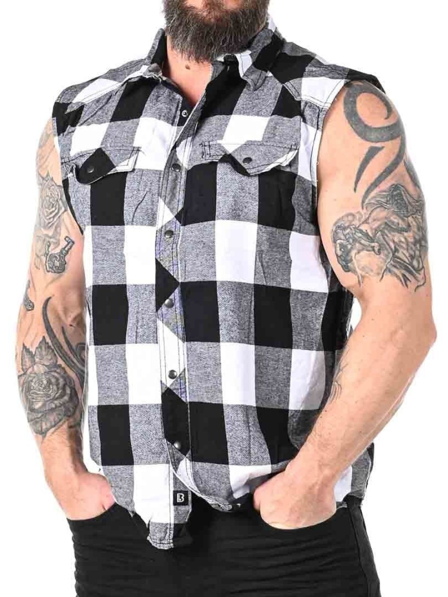 Best Brandit Checkshirt Sleeveless Paita - Valkoinen/Musta