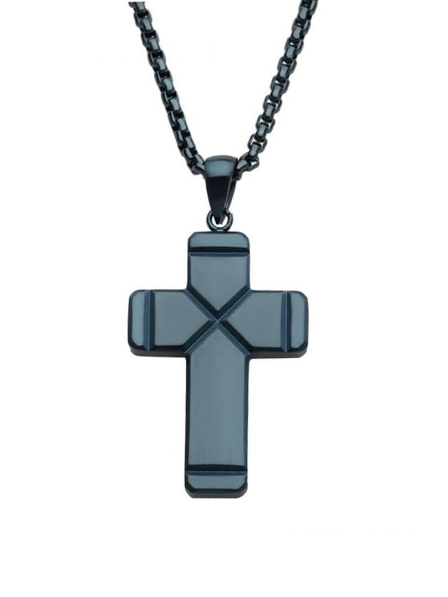 Online Inox Blue Ridged Cross Inox Kaulakoru - Sininen