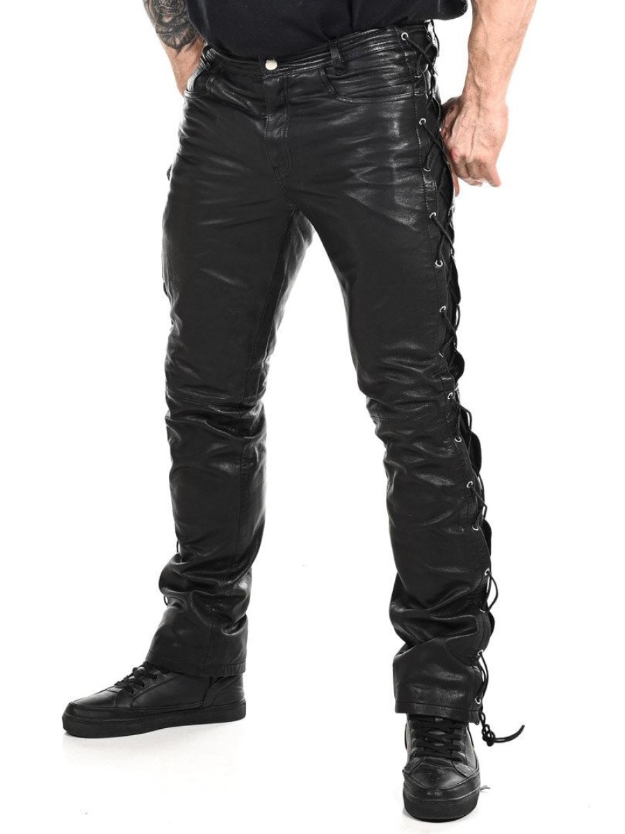 Wholesale RockDenim Rd Phantom Rider Nahkahousut - Musta