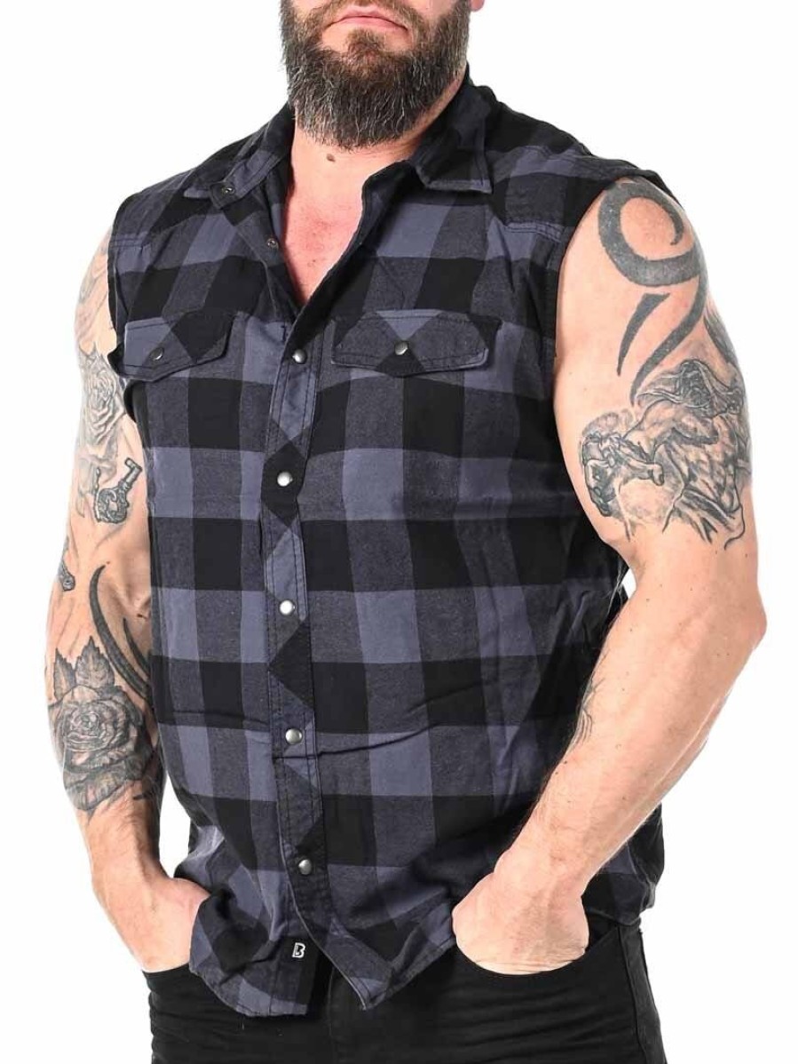 Online Brandit Checkshirt Sleeveless Paita - Musta/Harmaa