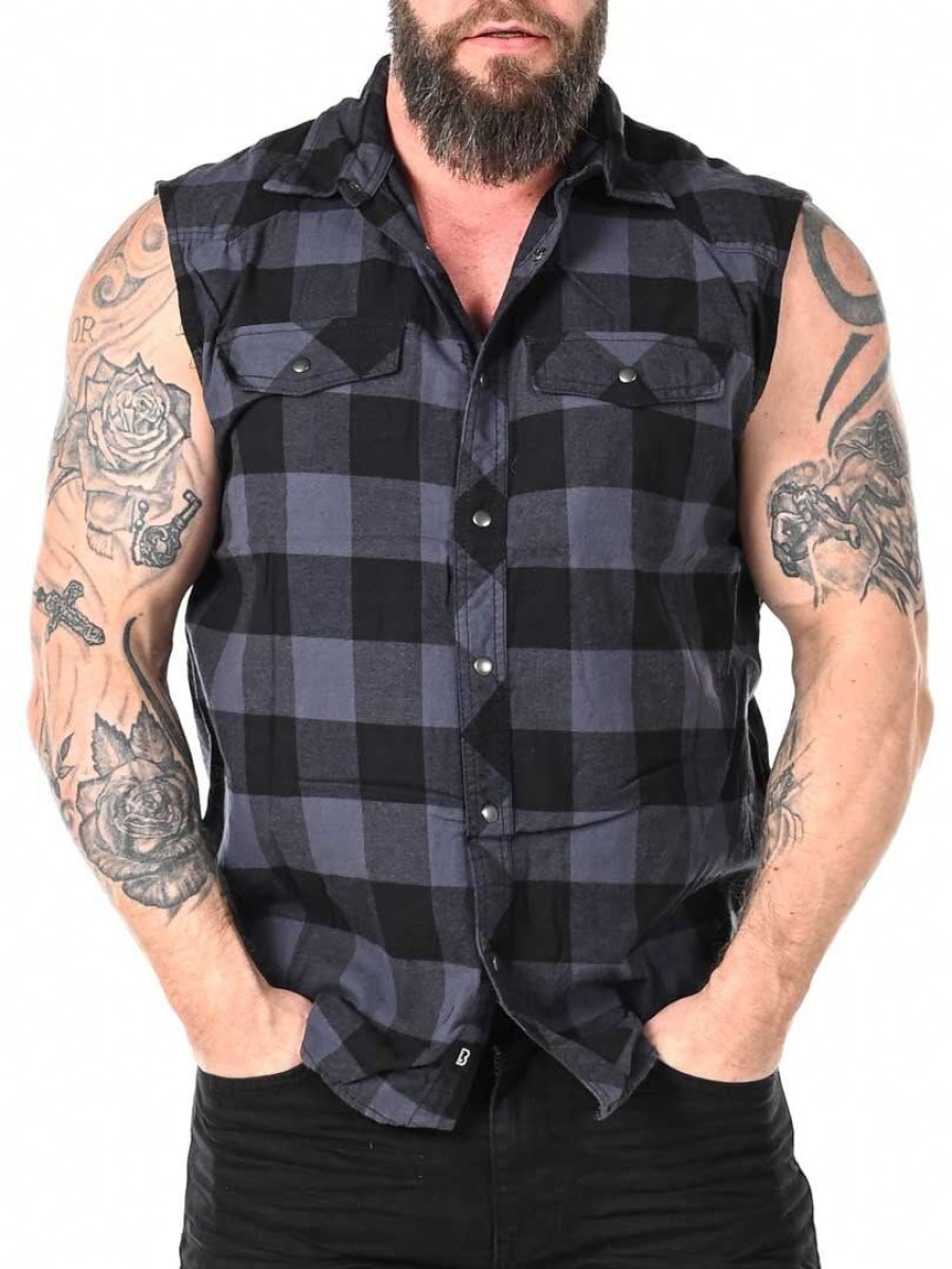 Online Brandit Checkshirt Sleeveless Paita - Musta/Harmaa