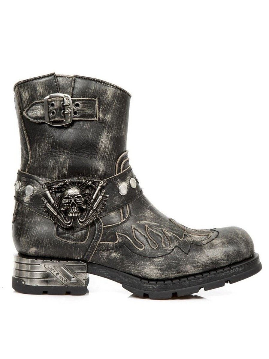 Clearance New Rock Shoes Flame New Rock Bootsit - Dirty Black