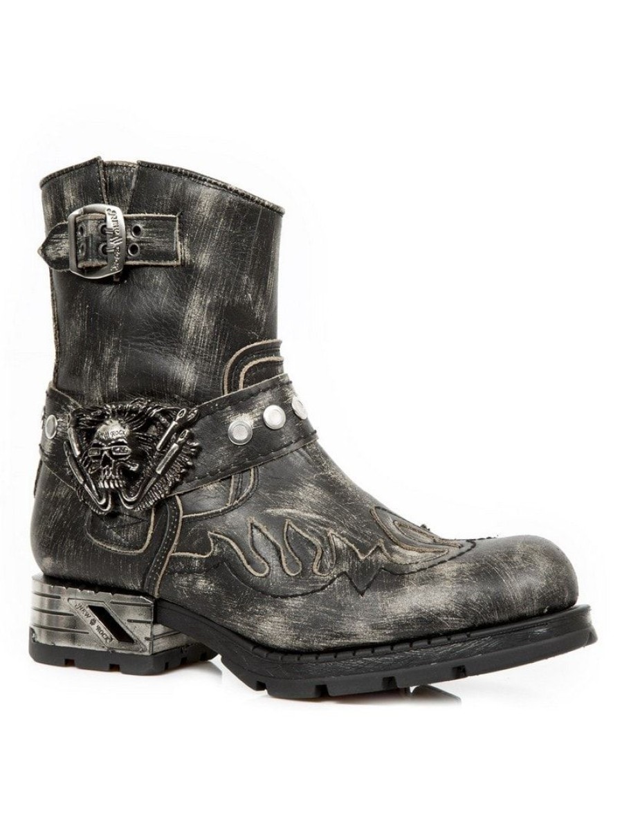 Clearance New Rock Shoes Flame New Rock Bootsit - Dirty Black