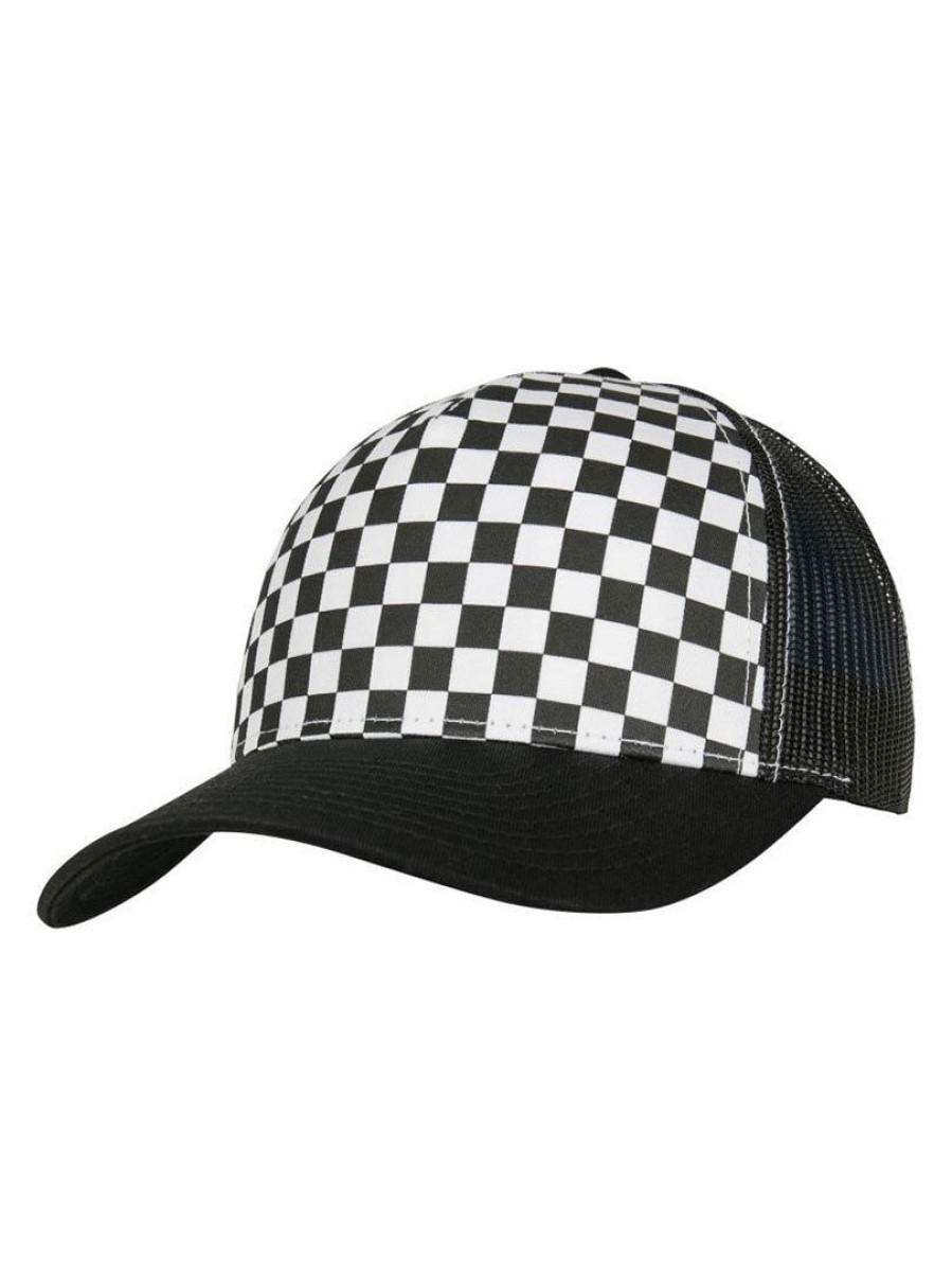 Clearance Urban Classics Checkerboard Retro Trucker Lippis - Musta/Valkoinen