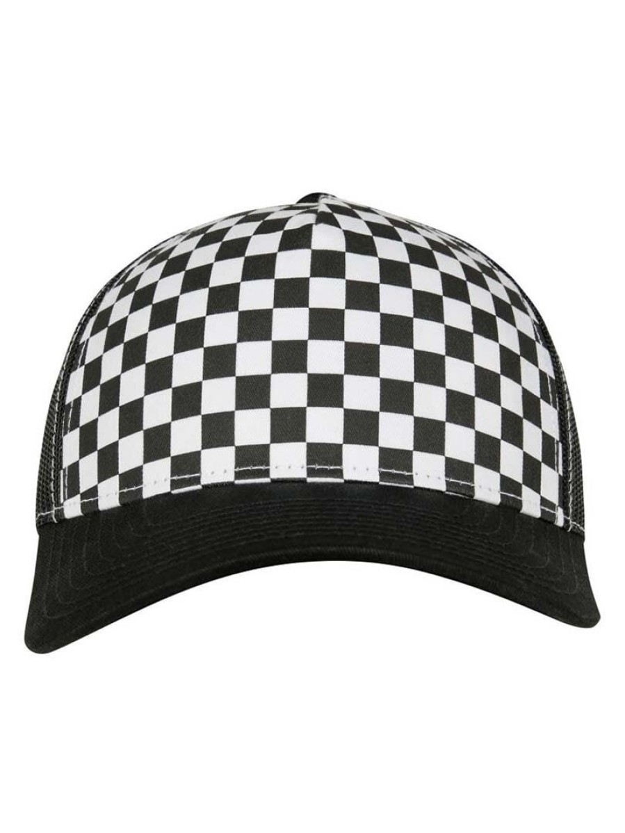 Clearance Urban Classics Checkerboard Retro Trucker Lippis - Musta/Valkoinen