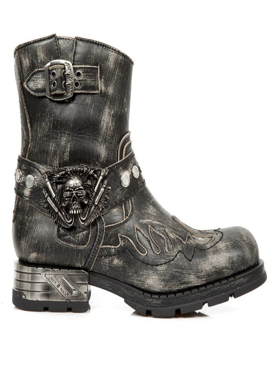 New New Rock Flame Skull New Rock Bootsit - Dirty Black