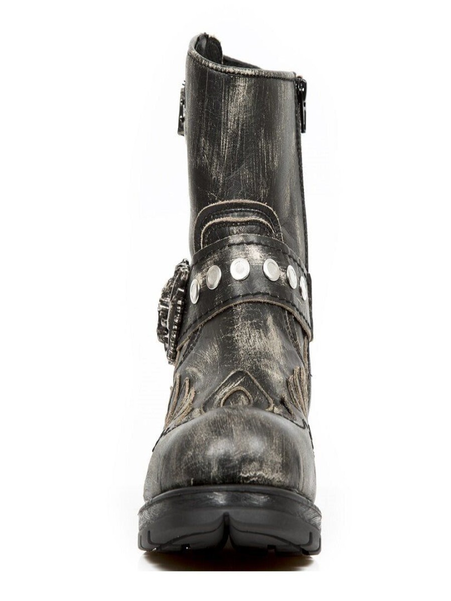 New New Rock Flame Skull New Rock Bootsit - Dirty Black