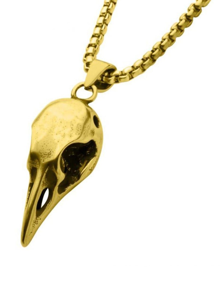 Wholesale Inox Crow Skull Inox Kaulakoru - Kultainen