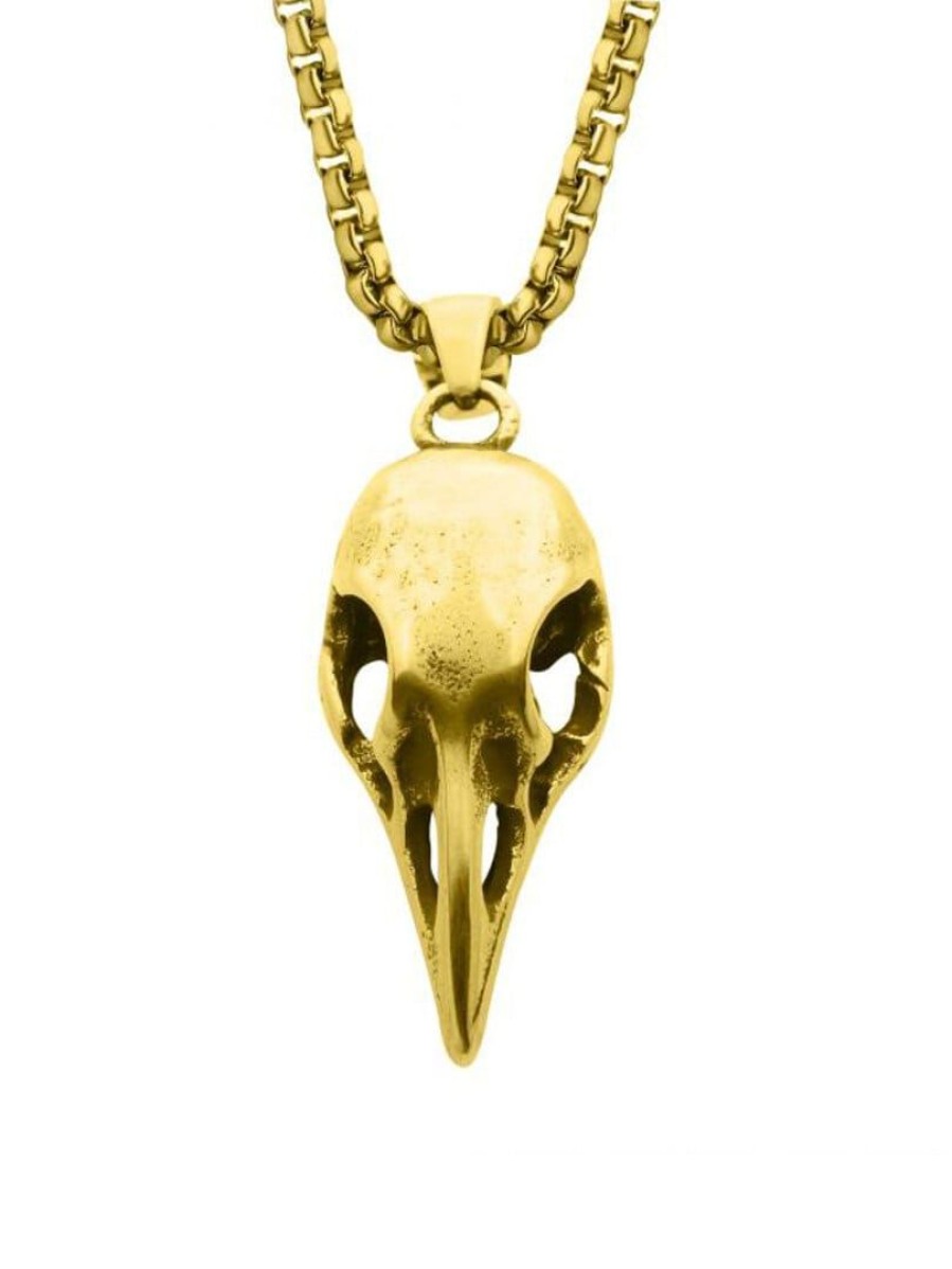 Wholesale Inox Crow Skull Inox Kaulakoru - Kultainen